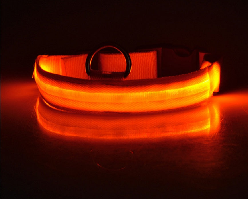 LED Glow-in-the-Dark Nylon Pet Collar – Adjustable & Flashing for Night Safety