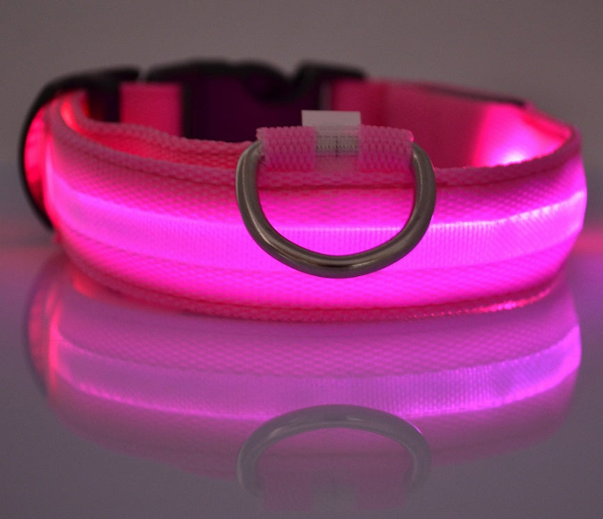 LED Glow-in-the-Dark Nylon Pet Collar – Adjustable & Flashing for Night Safety