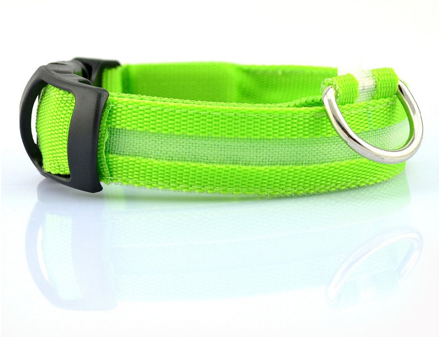 LED Glow-in-the-Dark Nylon Pet Collar – Adjustable & Flashing for Night Safety