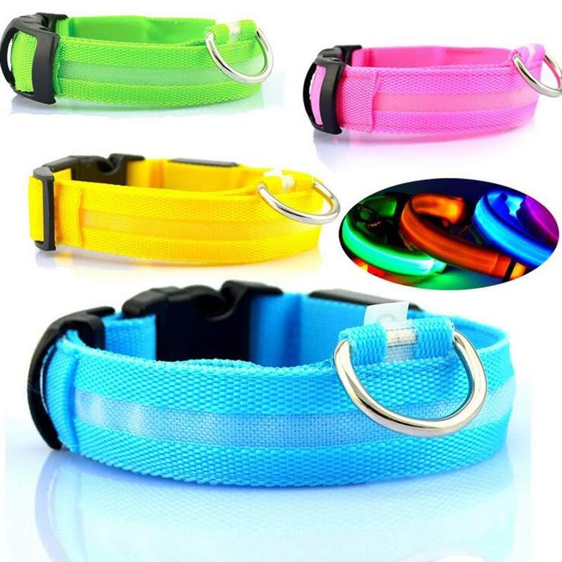 LED Glow-in-the-Dark Nylon Pet Collar – Adjustable & Flashing for Night Safety