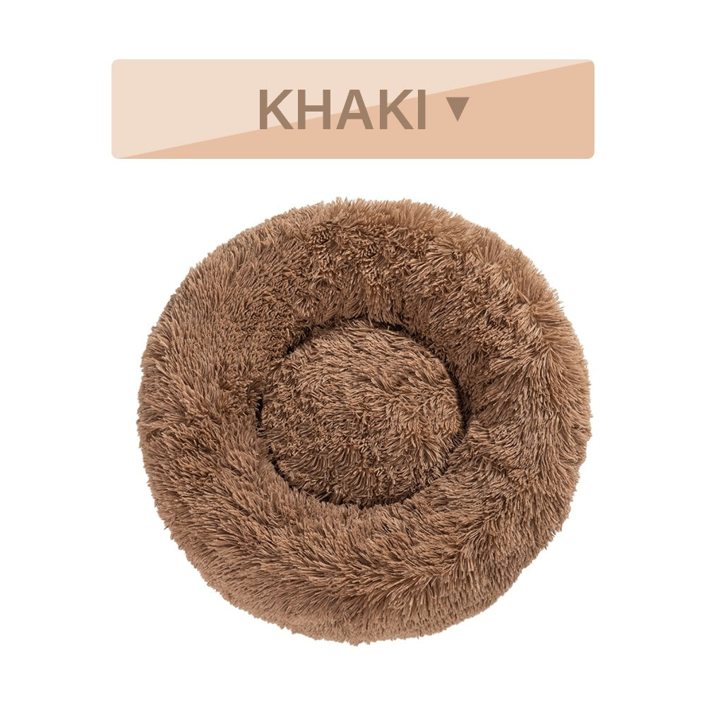 Fluffy Donut Dog Bed – Soft, Warm & Washable Calming Pet Cushion