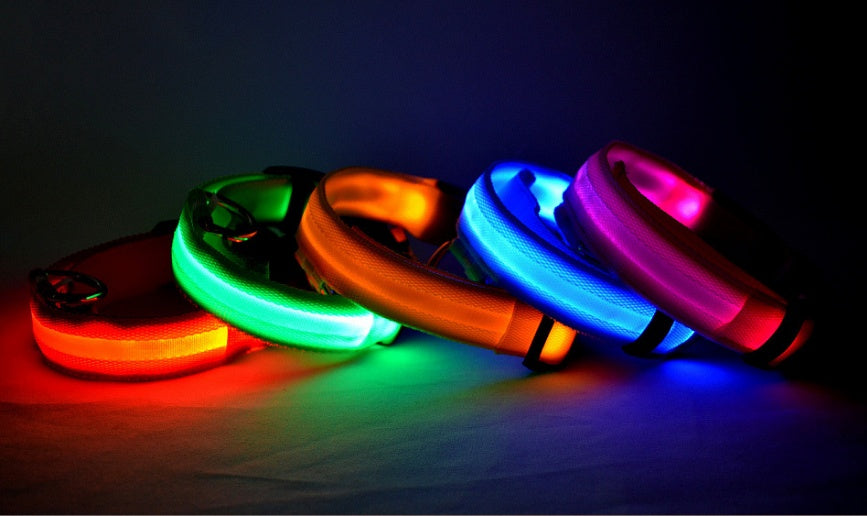 LED Glow-in-the-Dark Nylon Pet Collar – Adjustable & Flashing for Night Safety