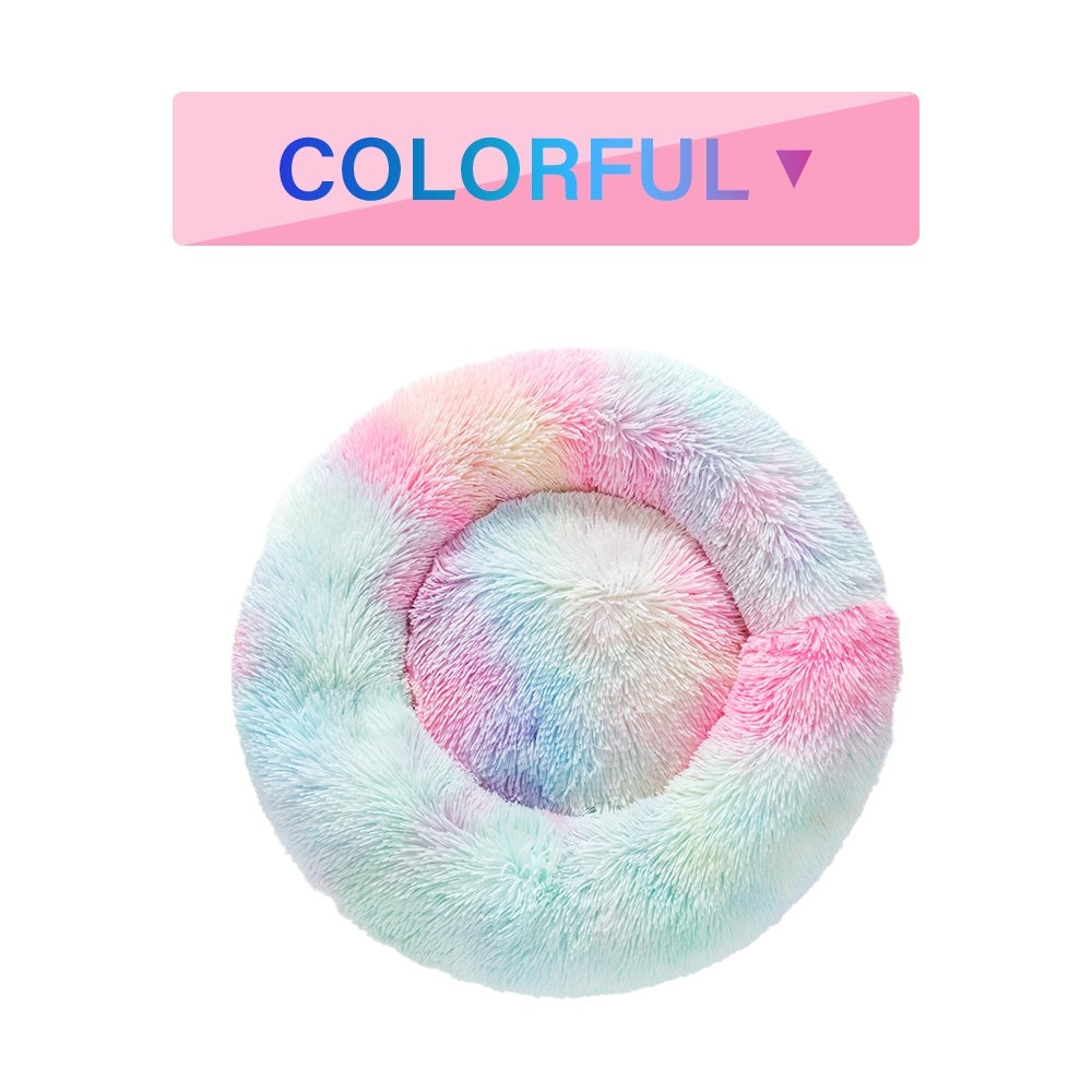 Fluffy Donut Dog Bed – Soft, Warm & Washable Calming Pet Cushion