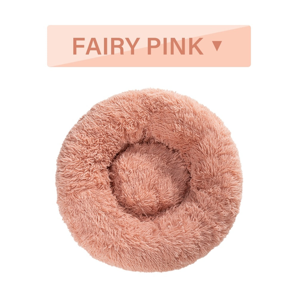 Fluffy Donut Dog Bed – Soft, Warm & Washable Calming Pet Cushion